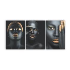 Quadros Decorativos Mulheres Negras Maquiagem Dourada 120X60