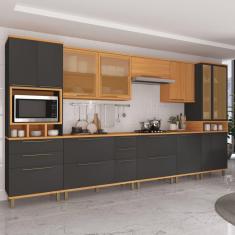 Cozinha Completa 8 Peças 17 Portas 6 Gavetas Madri freijo/cinza