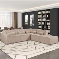 Sofá de Canto 4 Lugares com Puff 284cm Linho Lutz Yescasa Cru