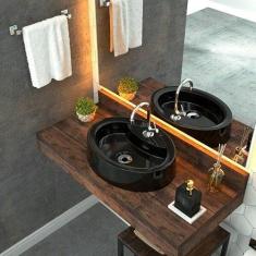 Kit Cuba Ov43 com Torneira 1198 Metal e Válvula 1 Polegada e Sifão Cromado e Flexível Compace Preto