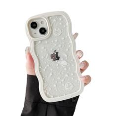 ZTOFERA Capa para iPhone 14 Plus/15 Plus de 6,7 polegadas, linda capa em forma de moldura ondulada encaracolada com padrão espacial de estrelas, transparente, fina, à prova de choque, capa de telefone