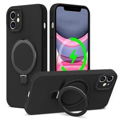 ZHK Capa de silicone líquido projetada para iPhone 11 com suporte magnético, [proteção precisa da lente da câmera][à prova de choque de grau mil] [forro de microfibra macio antiarranhões] Capa de