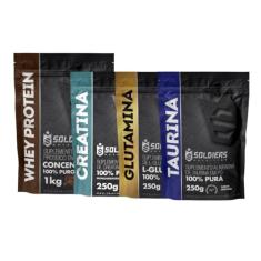 Kit: Whey Protein Concentrado 1Kg + Creatina Monohidratada 250g + Glutamina 250g + Taurina 250g - 100% Importado - Soldi