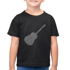 Camiseta Algodão Infantil Violão Notas Musicais - Foca na Moda, Preto,