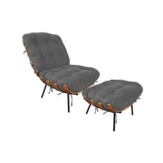 Poltrona com Puff Costela Grafite Vallisa Decor