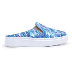 Tênis Mule Feminino Slip On Calcanhar Aberto Babuche Flor Azul - Zafre