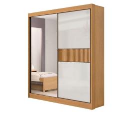 Guarda Roupa Solteiro 2 Portas 3 Gavetas - Atenas Ripado-Cinamomo/Off White - Móveis D`Doro