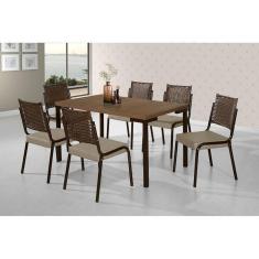 Mesa De Jantar Aço Nobre Kansas Com 6 Cadeiras Marrom