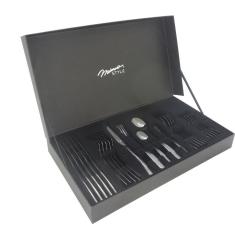 Faqueiro Norah Black Martelado Inox 30 Peças