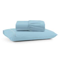 Jogo Cama Lençol Bali Solteiro Percal 180 Fios 100% Algodão Ponto Palito 2 Peças - Azul Claro