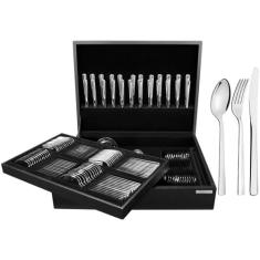 Faqueiro Aço Inox com Estojo de Madeira com 101 Peças, Prata, Tramontina