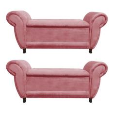 Kit 02 Recamier com Baú Itália Namoradeira Calçadeira Suede M11 - D'Ro