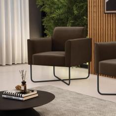 Poltrona Base X Industrial Preto Marisa Suede Marrom - DRossi