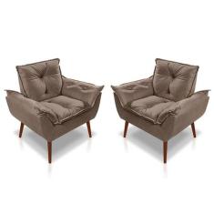 Kit 02 Poltrona Opala Decorativa Suede Capuccino - Sonho das Poltronas