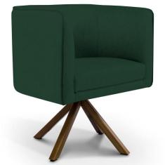 Poltrona Decorativa Base Giratória de Madeira Betina D02 Linho Verde M