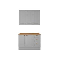 Cozinha Compacta Amy 5 Portas 3 Gavetas MDF 120 cm Cinza com Tampo e Estilo Minimalista