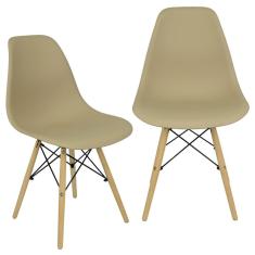 Kit 2 Cadeiras Charles Eames Eiffel Wood Design - Bege