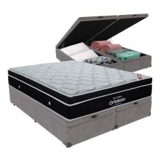 Cama + Box com Bau Ortobom Colchão King com Molas Ensacadas