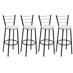 Kit 4 Banquetas Médias Preta com Encosto Assento Branco