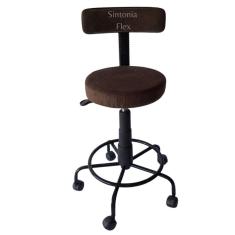 Cadeira Mocho podologo com regulagem de altura estrela de ferro  apoio de pé  com rodízio suede marrom