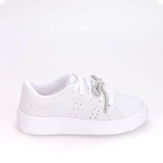 Tênis Casual Infantil Feminino Kidy Laço de Strass Branco