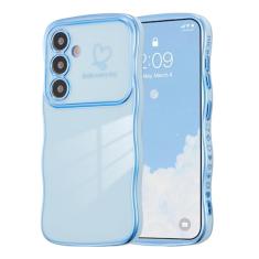 ZTOFERA Capa para Samsung Galaxy S24 Plus 5G de 6,7 polegadas, linda moldura ondulada encaracolada com padrão de coração de amor, borda banhada de luxo, proteção total para câmera, à prova de choque,