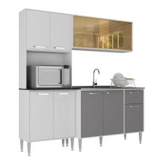 Armário De Cozinha Compacta Com Balcão Para Pia Multimóveis Branco-lacca Fumê Branco-lacca Fumê