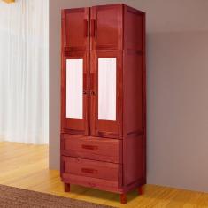 Guarda-Roupa Casal Piauí 4 Portas 2 Gavetas 1 Prateleira com Espelho Clean Marrom - Rodmóveis
