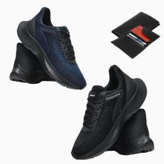 Kit 2 Tênis Masculino Esporte Academia Corrida Leve Uso no Dia a Dia + Carteira-Masculino