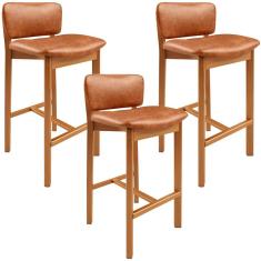 Kit 03 Banquetas Alta Para Cozinha Sala de Jantar Bar Dara L02 Couríssimo Camel - Lyam Decor