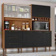 Armário de Cozinha 6 Portas 3 Gavetas Mega Cinamomo/Preto Catedral