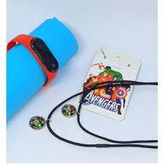 Kit Relógio Infantil Digital Led Menino silicone + Colar 2 Duplo Amiza