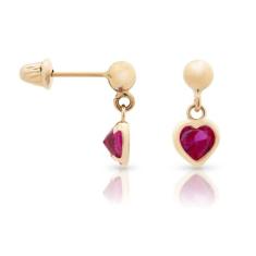 Brinco Ouro 18K Infantil Bolinha com Coração De Zircônia Rosa 10mm - A