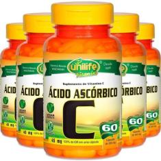 Kit 5 Vitamina C Ácido Ascórbico 60 Cápsulas Unilife