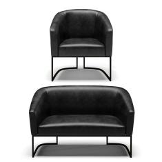 Sofá Namoradeira E Poltrona Base Industrial Preto Stella Corano D03 - D'rossi Cor Preto