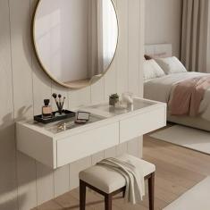 Penteadeira Aparador Suspenso para Maquiagem Quarto Off White Laca