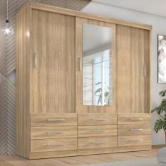 Guarda Roupa Casal Capri 3 Portas Correr 9 Gav Com Espelho - Tonielque