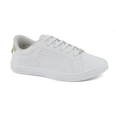 Tênis Godiva Calce Fácil Tachas Metálicas Feminino Branco Dourado-Feminino