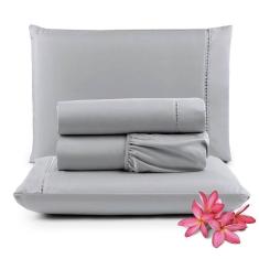 Jogo De Lençol Primor King 4 Peças Percal 400 Fios Ponto Palito - Cinza