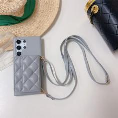 Carteira crossbody com porta-cartão capa de telefone para Samsung Galaxy S23 FE S22 Ultra Plus A52 A53 A54 Capa de couro PU à prova de choque, cinza azul, para Galaxy S23