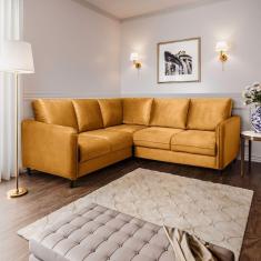 Sofá de Canto Orquídea 5 Lugares em Veludo CabeCasa MadeiraMadeira Amarelo
