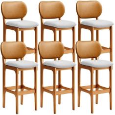 Kit 6 Banquetas Alta Betta Imbuia Whisky Linho Cinza