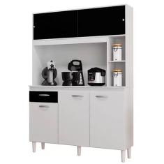 Armário de Cozinha Duda 120cm 5 Portas 1 Gaveta Poquema Cor Branco com Preto