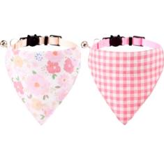 Coleiras para gatos com bandana, sino, xadrez, flor, coleira de gatinho ajustável para cachorros pequenos, meninas, meninos