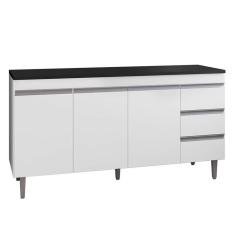 Balcão De Cozinha Andréia Branco Com Tampo 150 Cm Preto Fosco - Ajl