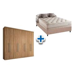 Cama Box Casal + Colchão Scotland Herval + Guarda Roupa Master Vip 8.4 Atacama