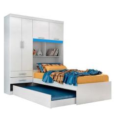 Guarda roupa solteiro com Bicama 4 portas 2 gavetas e Bau Milena ACP M
