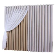 Cortina Blackout Moscou Com Voil Ilhós Cromado Bege 3M - Beatriz Enxov