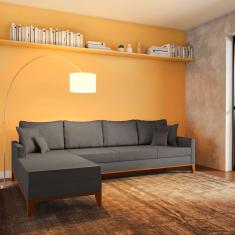 Sofá 4 Lugares Tunari Com Chaise Esquerdo Linho Grafite