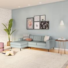 Sofá 3 Lugares Esquerdo Happy com Chaise Esquerdo Pé Palito Linho Cotton Cinza